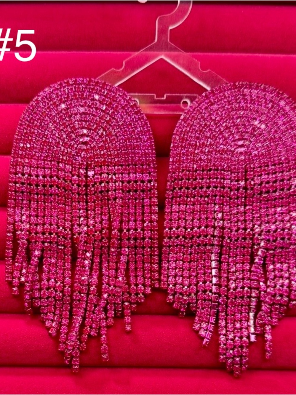 Hot Pink Crystal Fringe Statement Earrings - Women Jewelry